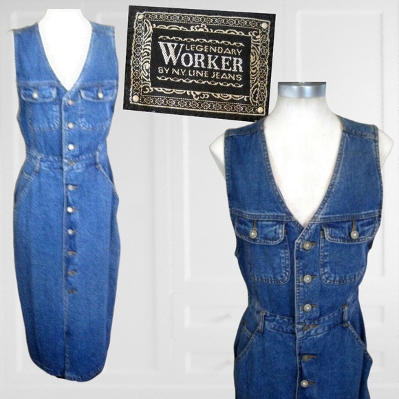 Vintage Dresses & Skirts - Legendary Worker vintage 1990s denim dress sz 10